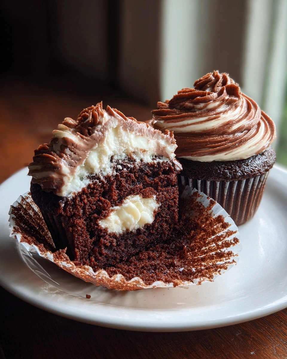 swirled chocolate cupcakes with creamy filling