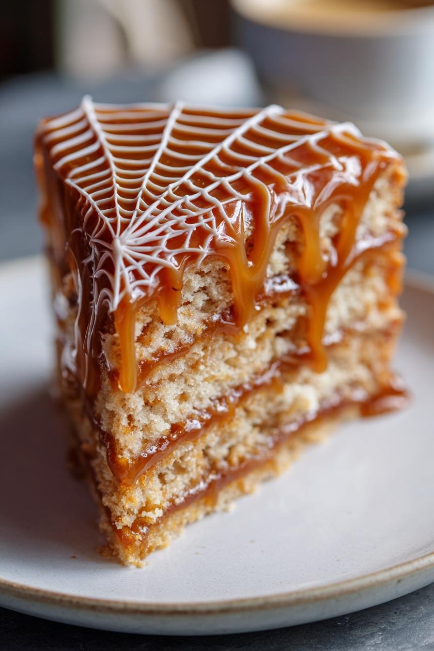 Caramel spiderweb cake