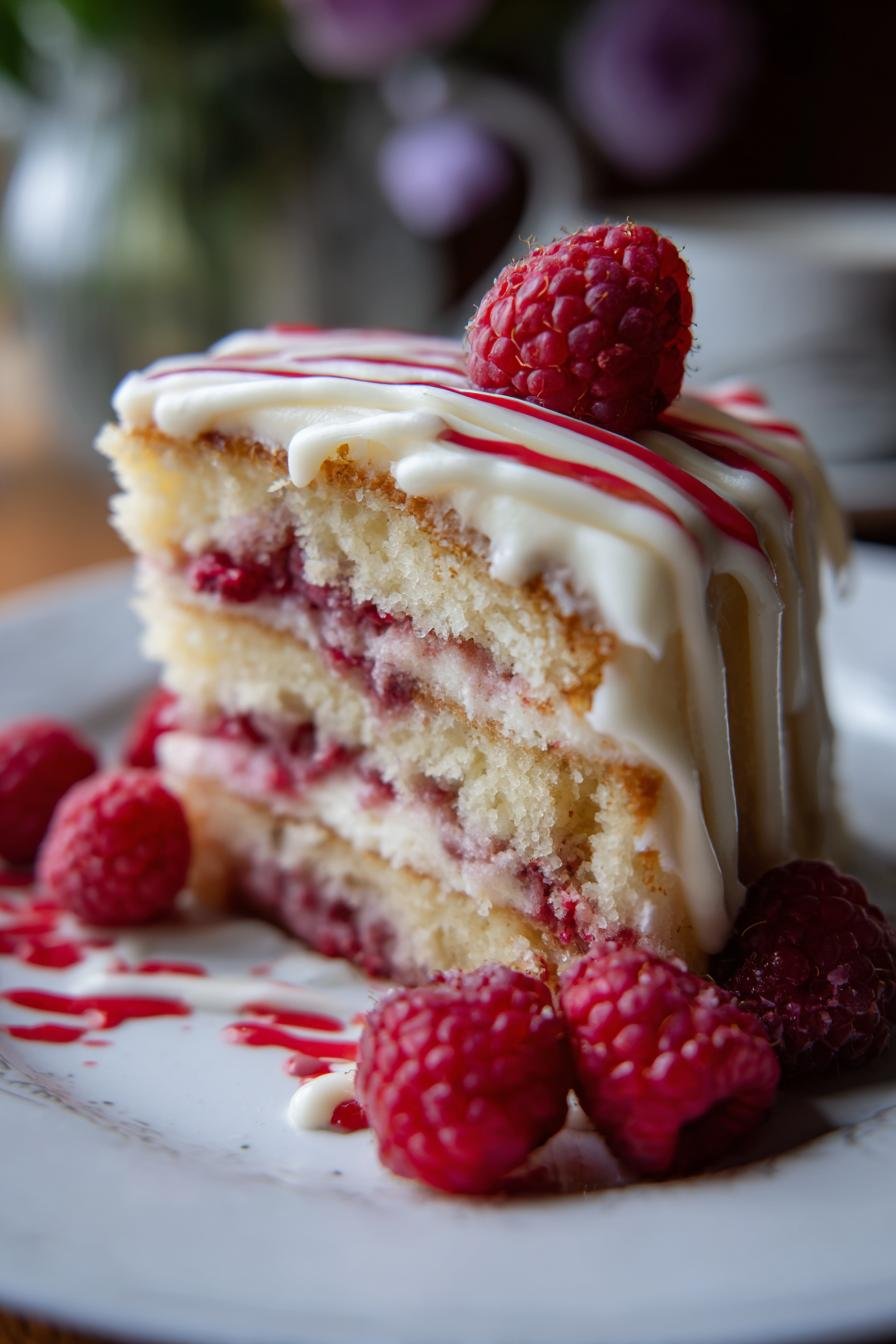 Raspberry White Cream Drizzle Cake