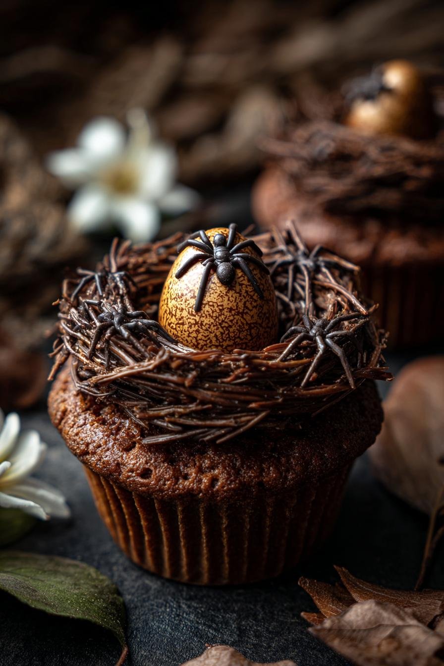 Spider egg nest cupcakes