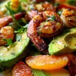 Avocado citrus grilled shrimp salad