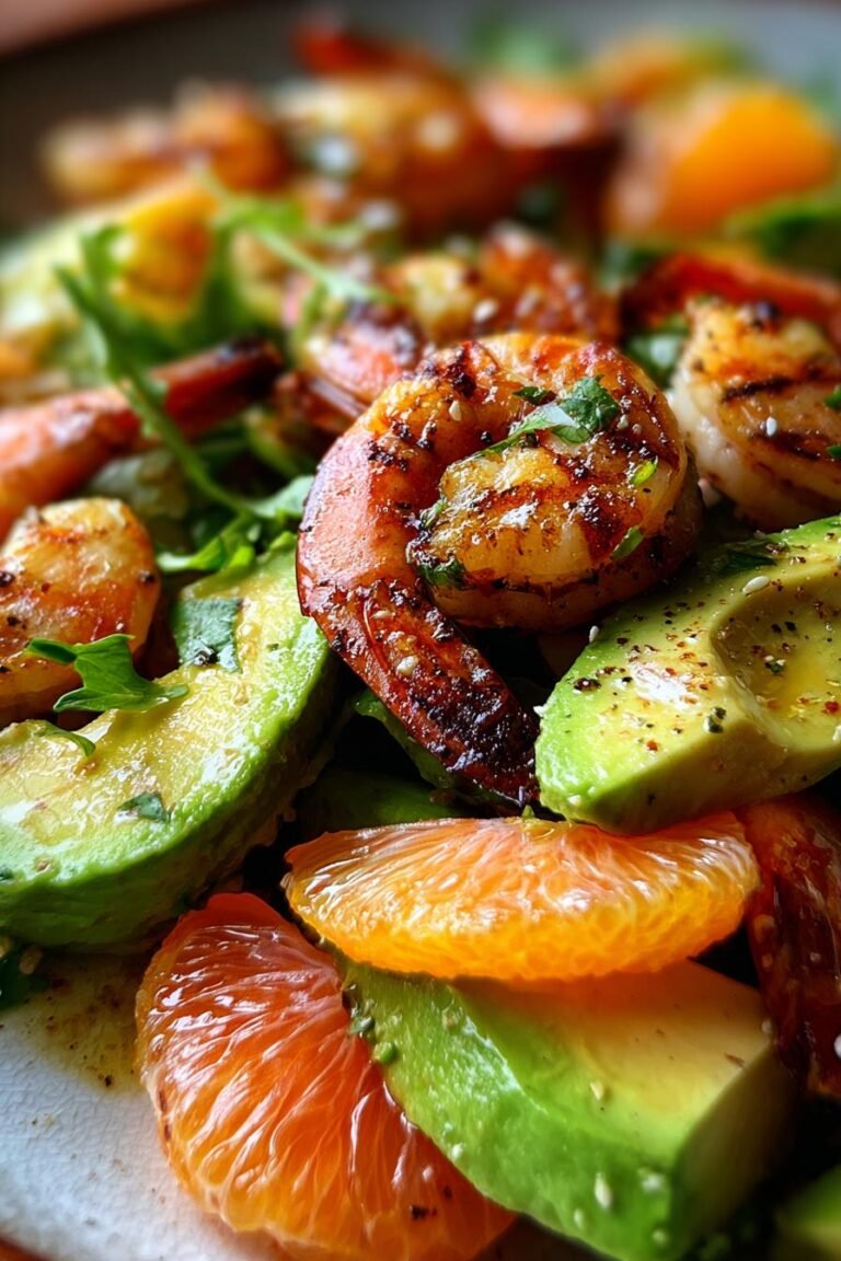 Avocado citrus grilled shrimp salad