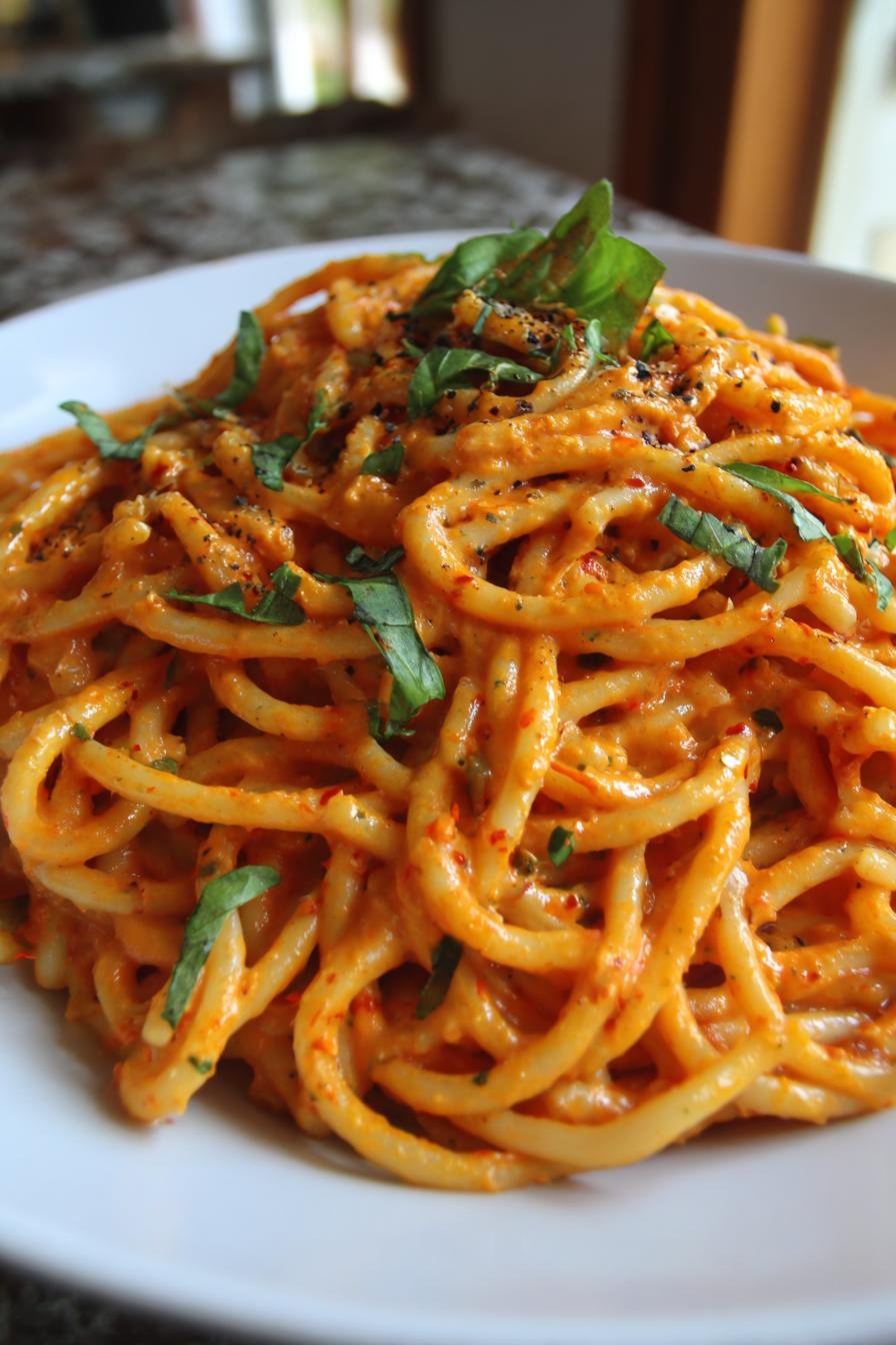 Creamy roasted red pepper pasta