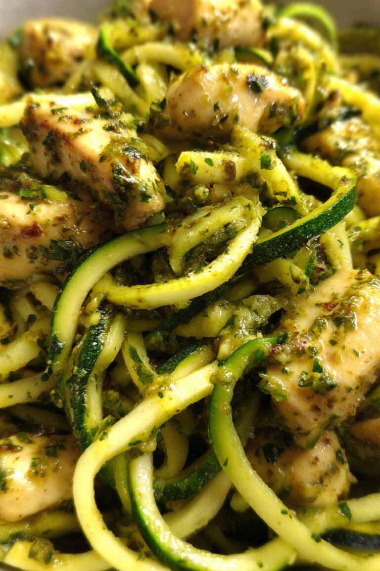 Low carb chicken pesto zucchini noodles