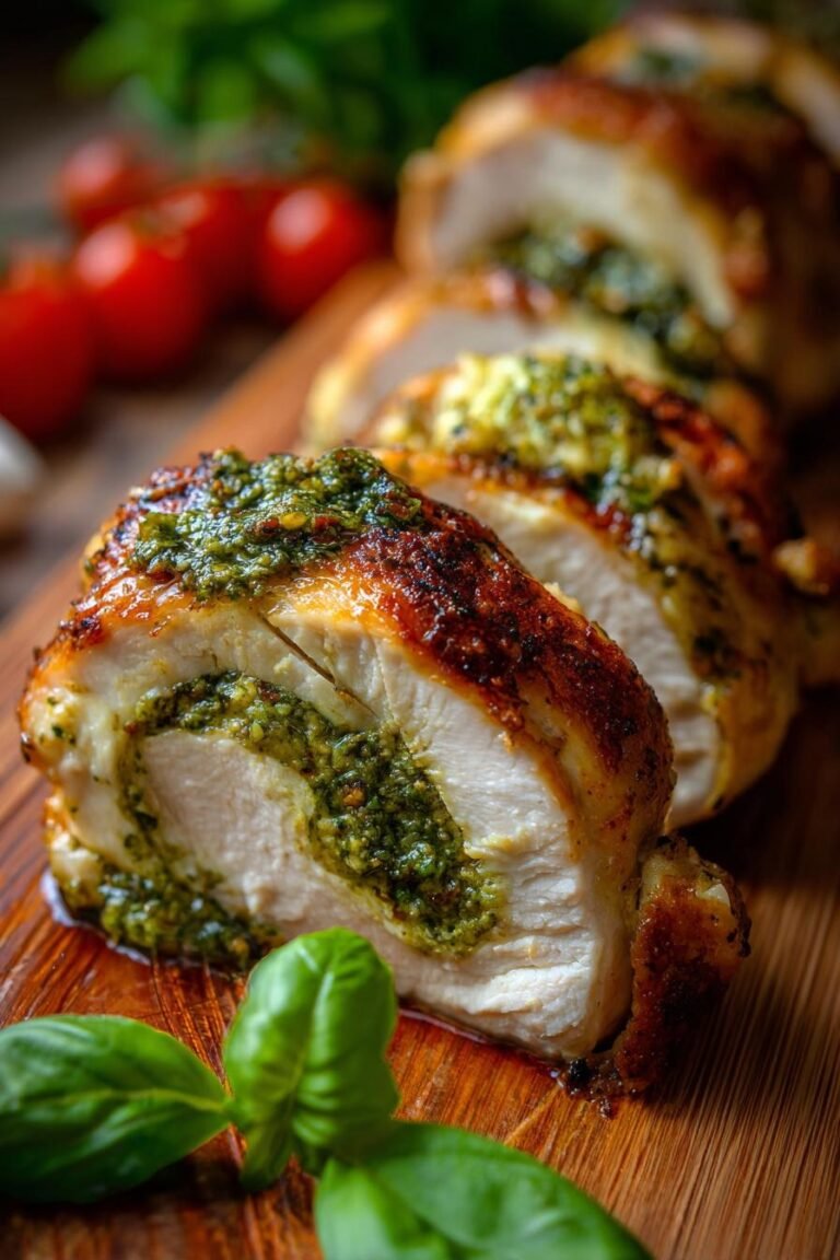 Low carb pesto chicken roll ups