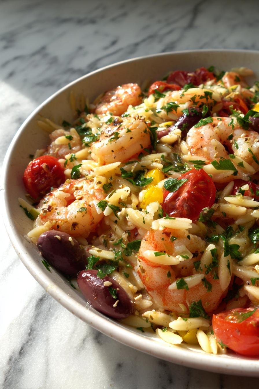Mediterranean shrimp orzo bowls