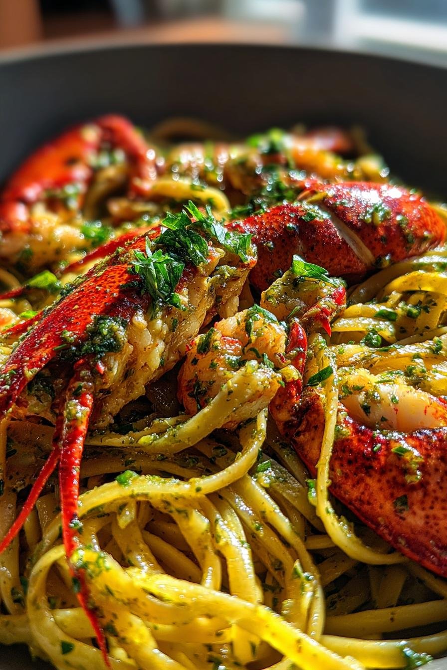 Pesto Lobster Linguine with Garlic Butter