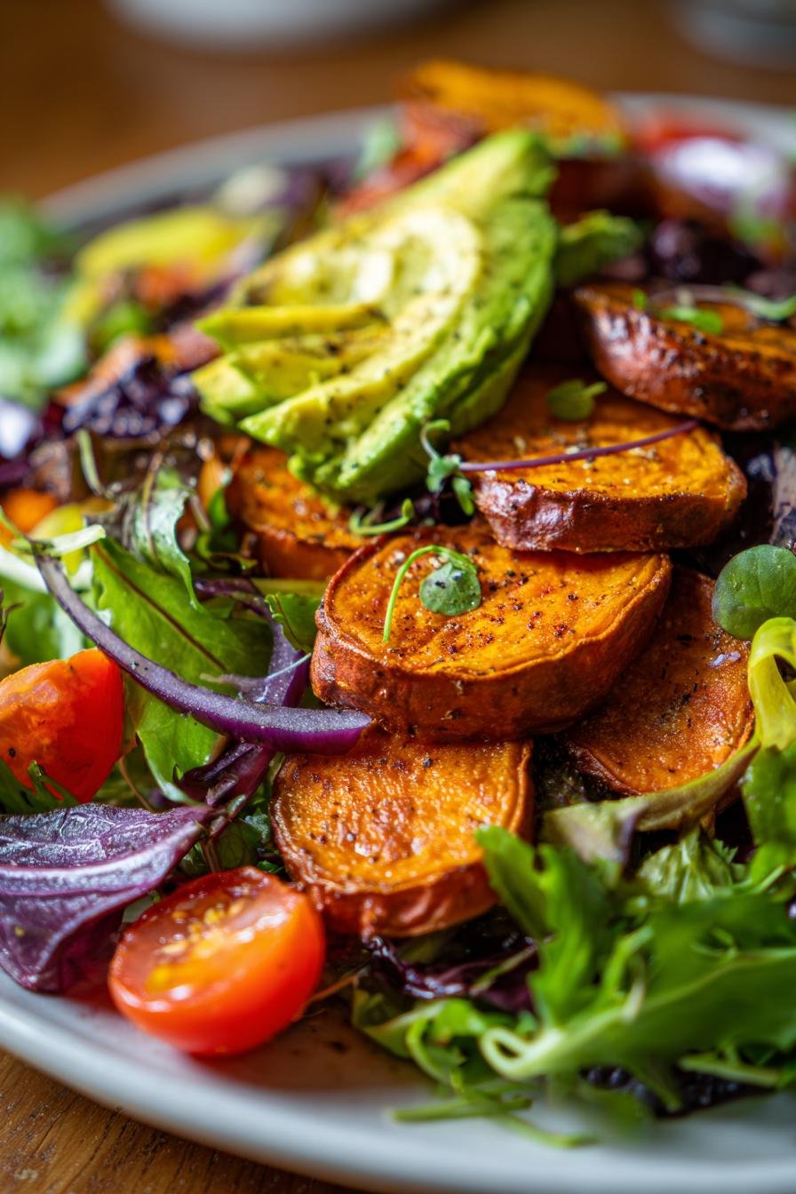 Roasted sweet potato avocado salad