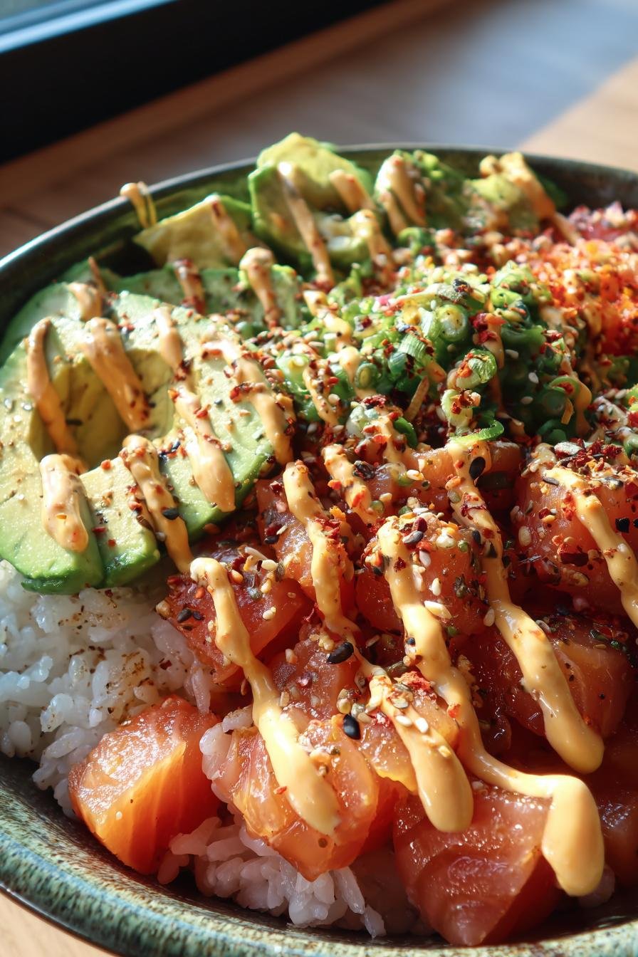 Salmon Avocado Bowl with Spicy Mayo Drizzle