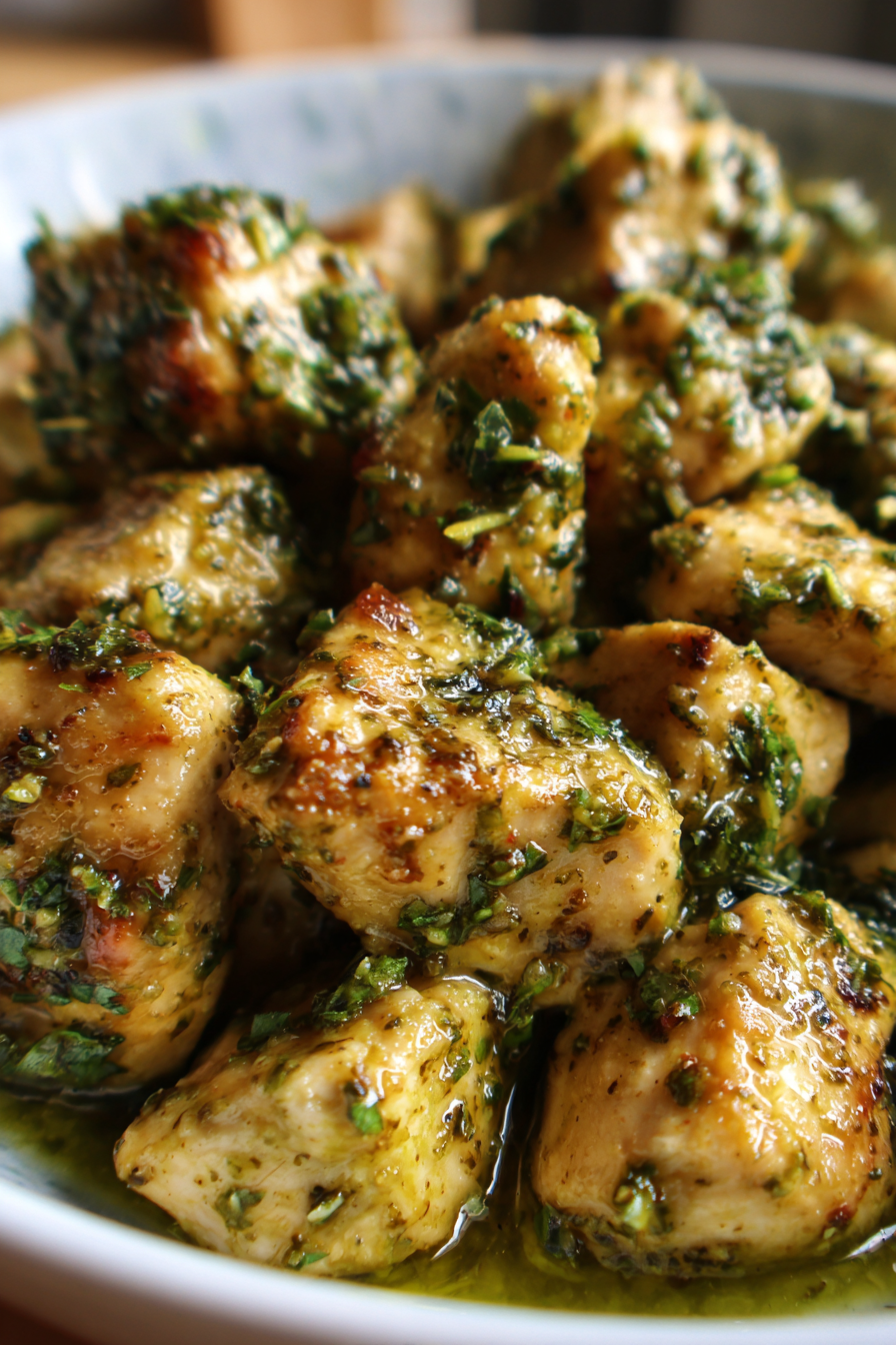 keto basil pesto chicken cubes