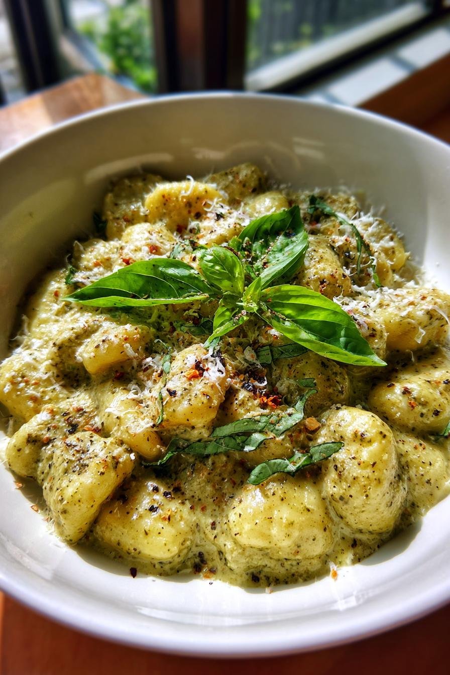 Fast Creamy Pesto Gnocchi
