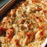 French Onion Chicken Orzo Casserole